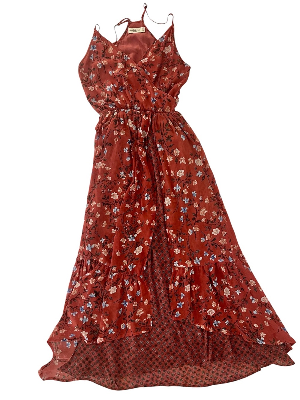 Abercrombie & Fitch Maxi Dress Floral Rust Orange Red Chiffon Boho Layered S